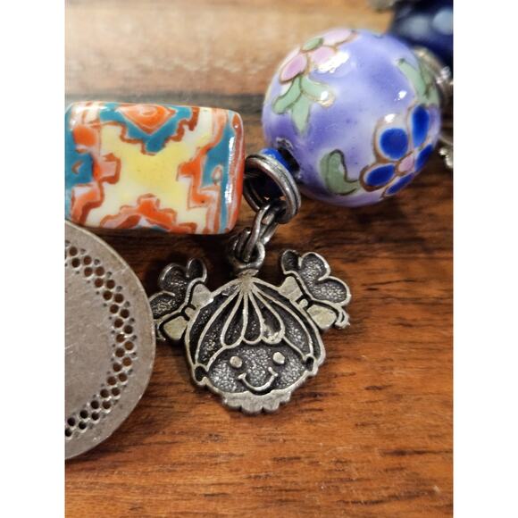 Vintage Danforth 1992 925 Sterling Silver Charms, Glass & Ceramic Moms Bracelet - Picture 7 of 10